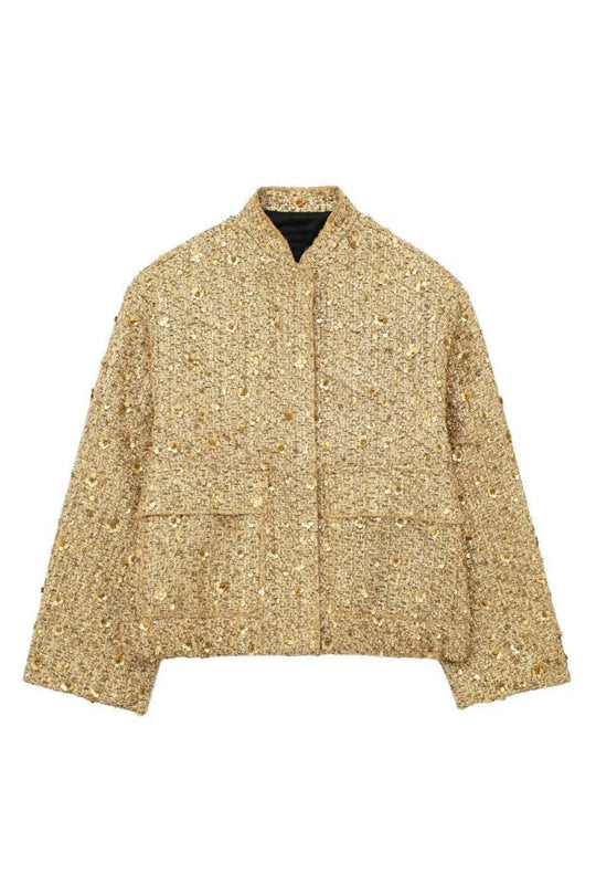 EB | Kragen Metallic Pailletten Jacke