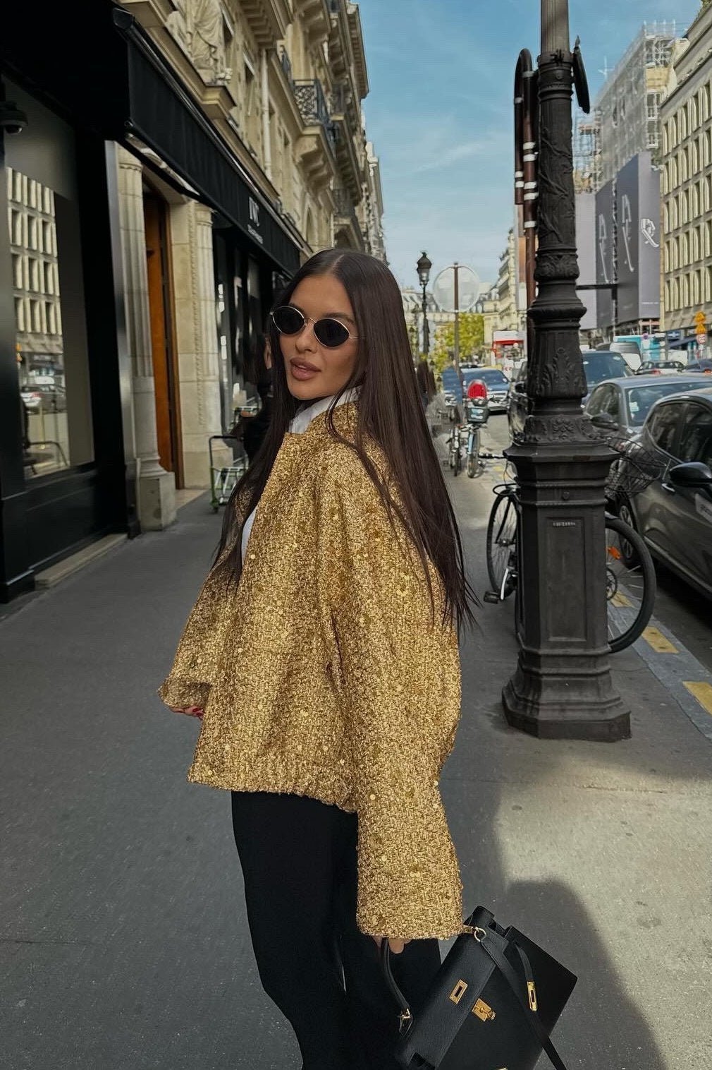 EB | Kragen Metallic Pailletten Jacke