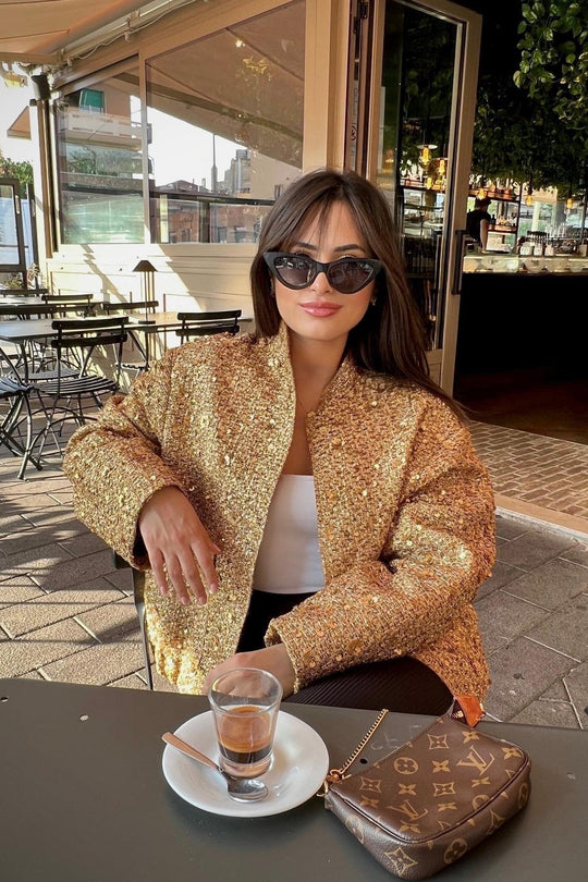 EB | Kragen Metallic Pailletten Jacke