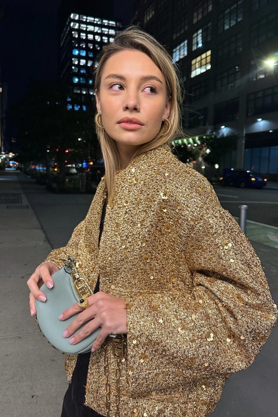 EB | Kragen Metallic Pailletten Jacke