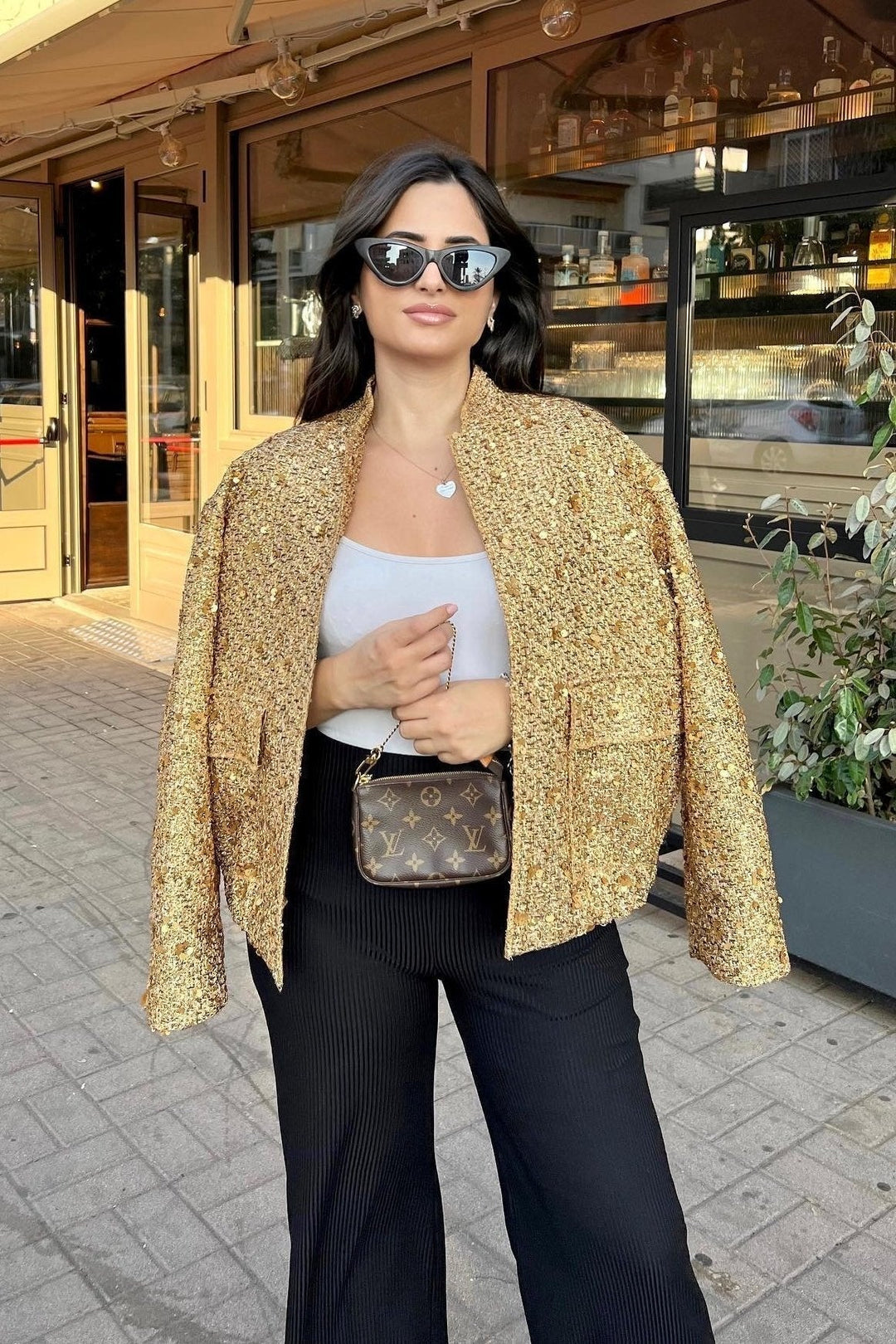 EB | Kragen Metallic Pailletten Jacke