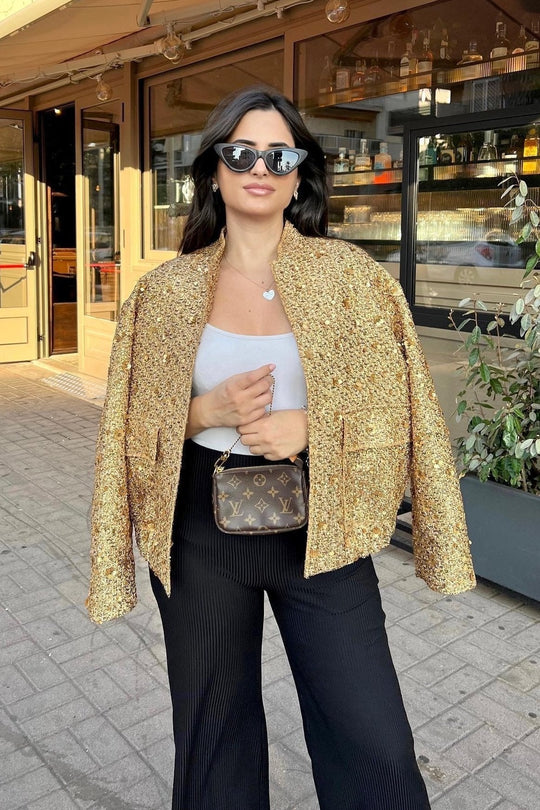 EB | Kragen Metallic Pailletten Jacke