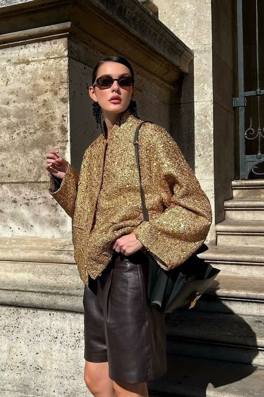 EB | Kragen Metallic Pailletten Jacke