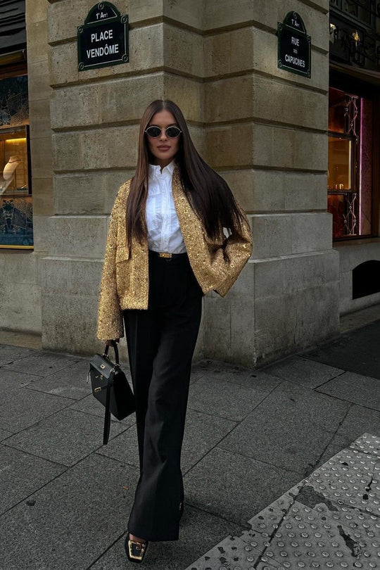 EB | Kragen Metallic Pailletten Jacke