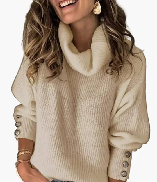 EB | Pullover mit Rollkragen und Knopfdetails - Modischer Freizeit Strickpullover