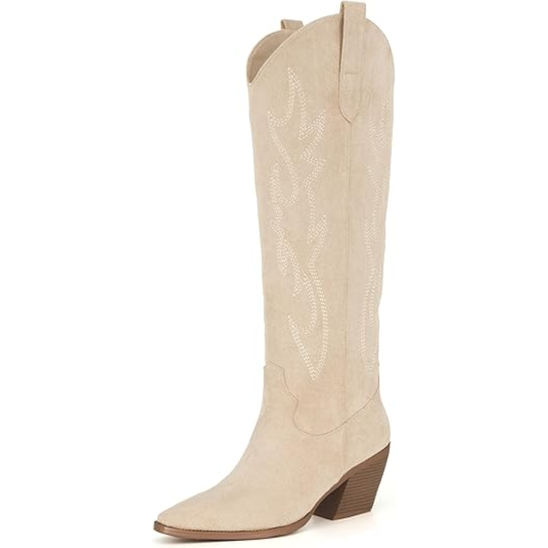EB | Knielange bestickte Wildleder- und Kunstleder-Cowboystiefel