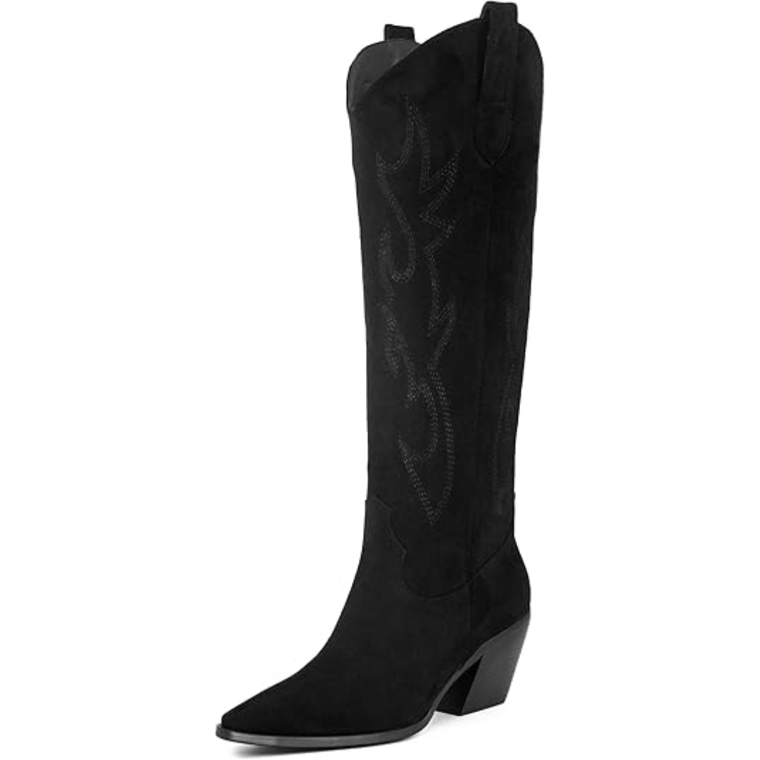 EB | Knielange bestickte Wildleder- und Kunstleder-Cowboystiefel
