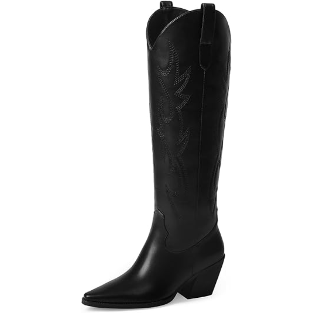 EB | Knielange bestickte Wildleder- und Kunstleder-Cowboystiefel