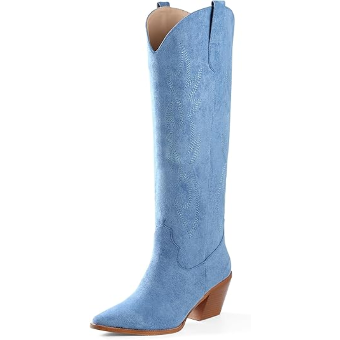 EB | Knielange bestickte Wildleder- und Kunstleder-Cowboystiefel