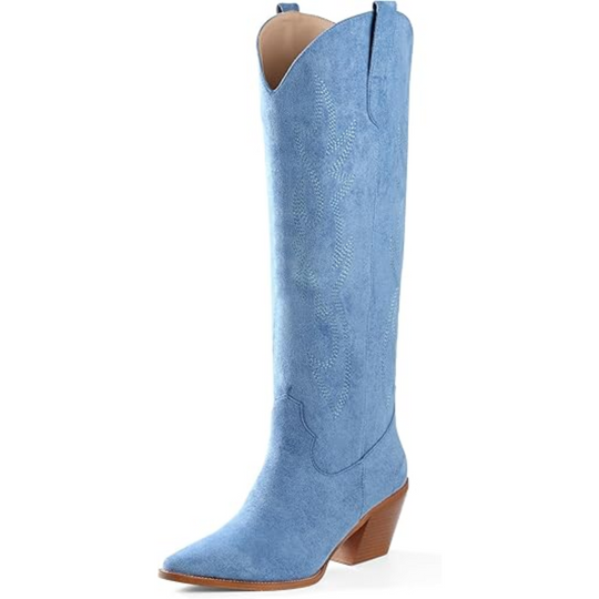EB | Knielange bestickte Wildleder- und Kunstleder-Cowboystiefel