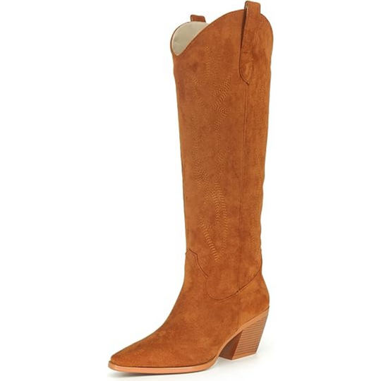 EB | Knielange bestickte Wildleder- und Kunstleder-Cowboystiefel