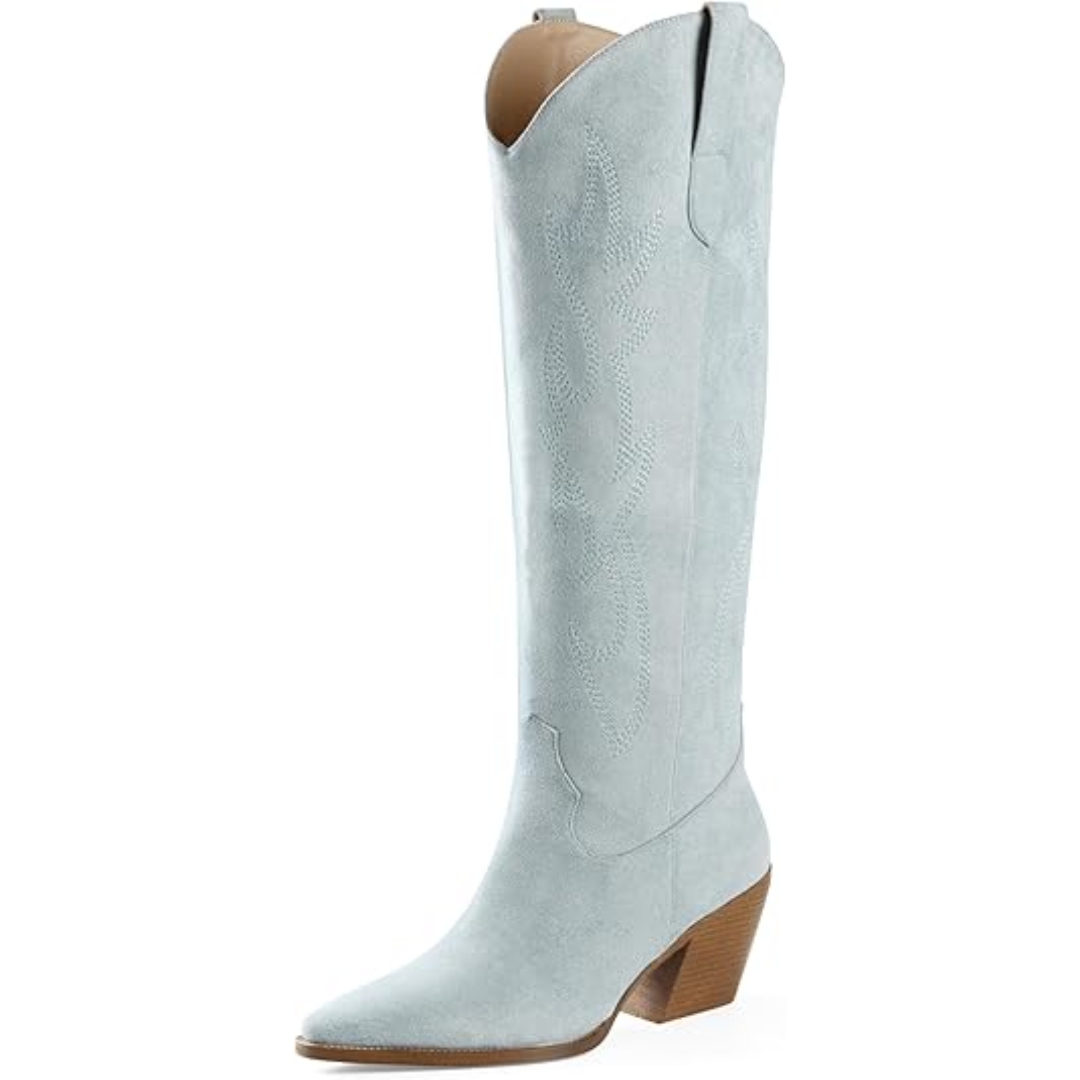 EB | Knielange bestickte Wildleder- und Kunstleder-Cowboystiefel