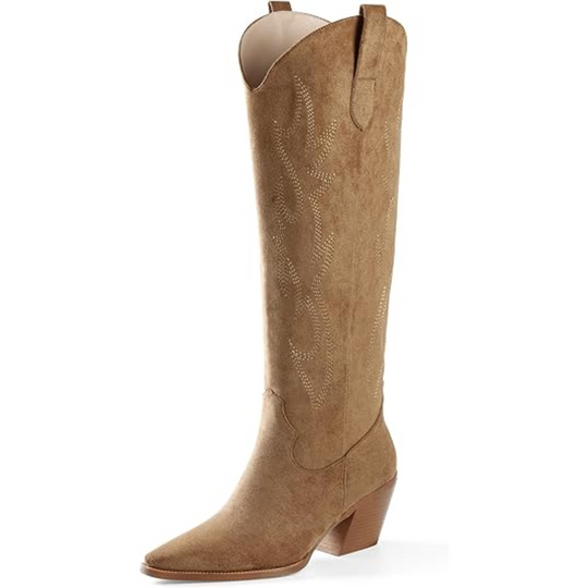 EB | Knielange bestickte Wildleder- und Kunstleder-Cowboystiefel