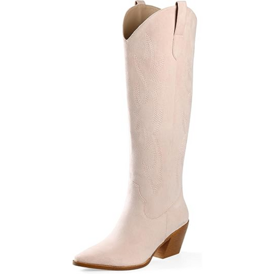 EB | Knielange bestickte Wildleder- und Kunstleder-Cowboystiefel