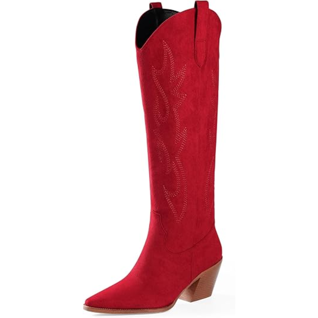 EB | Knielange bestickte Wildleder- und Kunstleder-Cowboystiefel