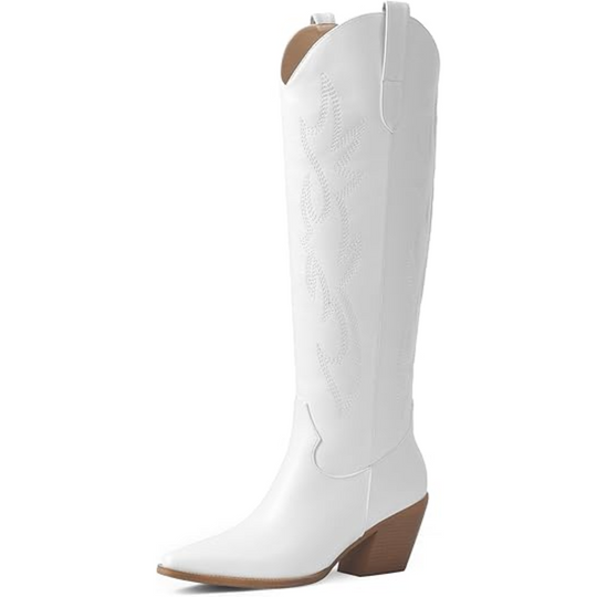 EB | Knielange bestickte Wildleder- und Kunstleder-Cowboystiefel