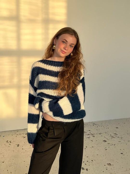 EB | Geflochtene und Gestreifte Oversized Damenpullover