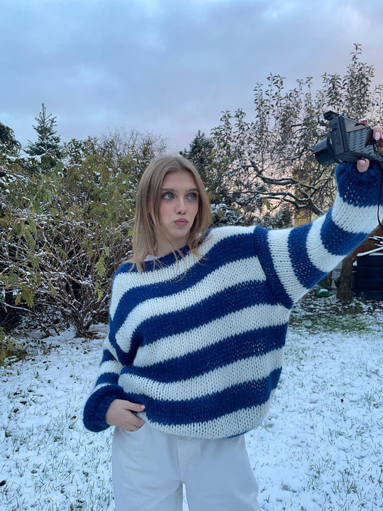 EB | Geflochtene und Gestreifte Oversized Damenpullover