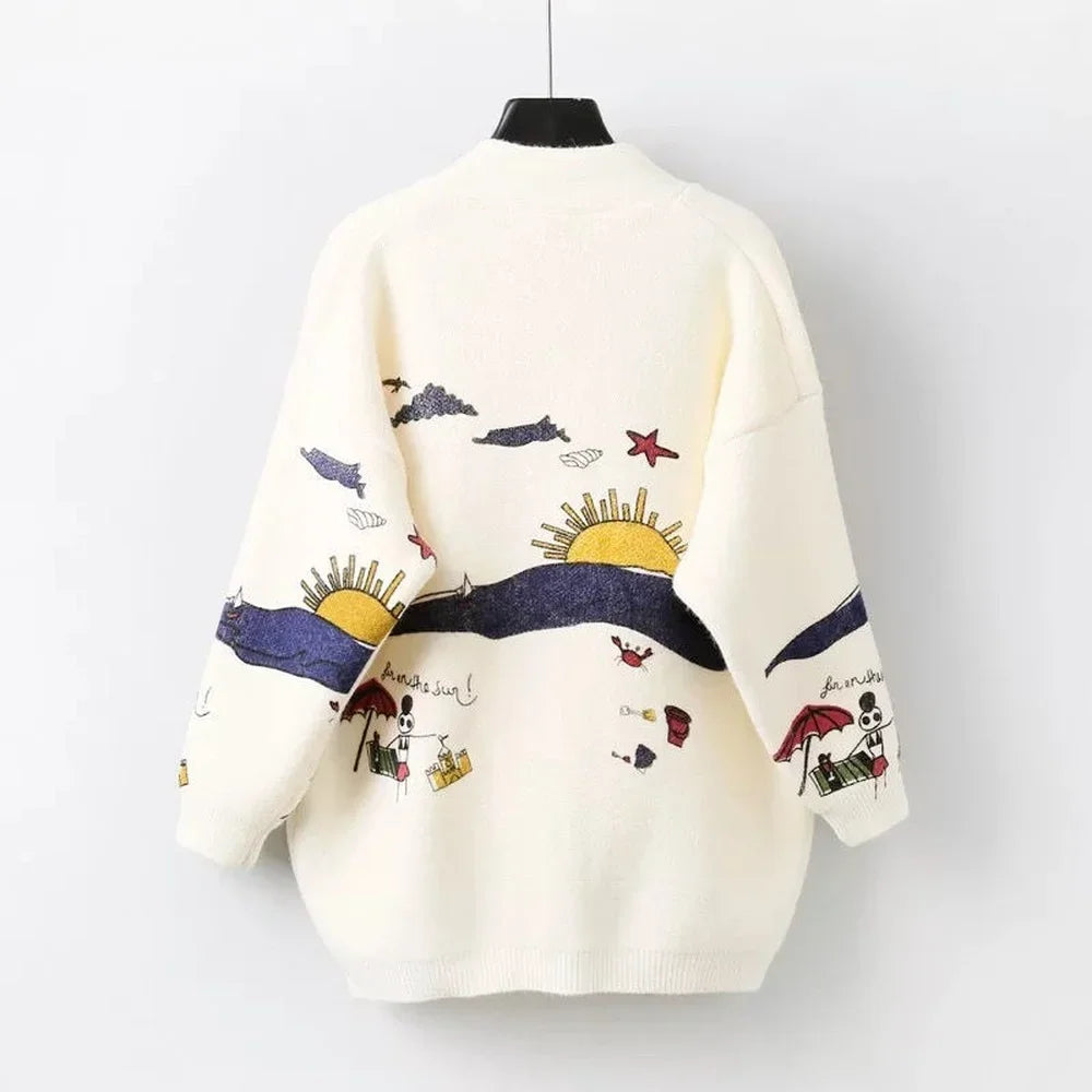 EB | Strickjacke mit Verspieltem Druck und Knopfverschluss
