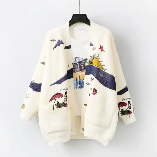 EB | Strickjacke mit Verspieltem Druck und Knopfverschluss