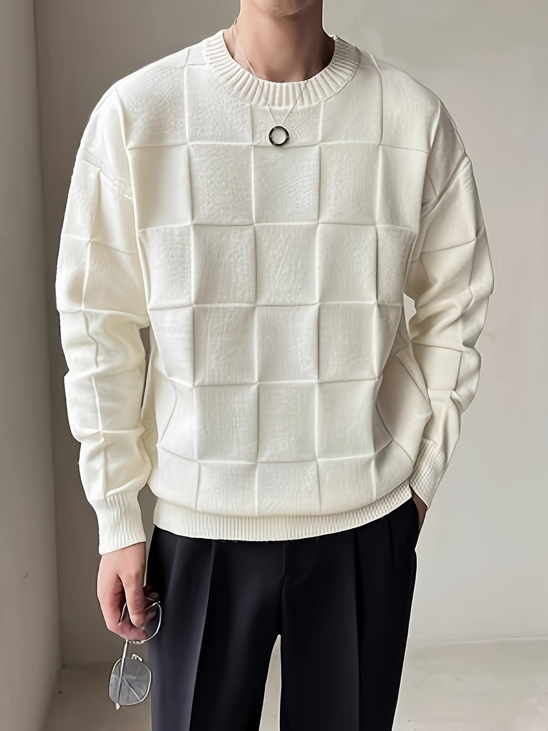 EB | Gestrickter Rundhalsausschnitt Pullover mit Stretch