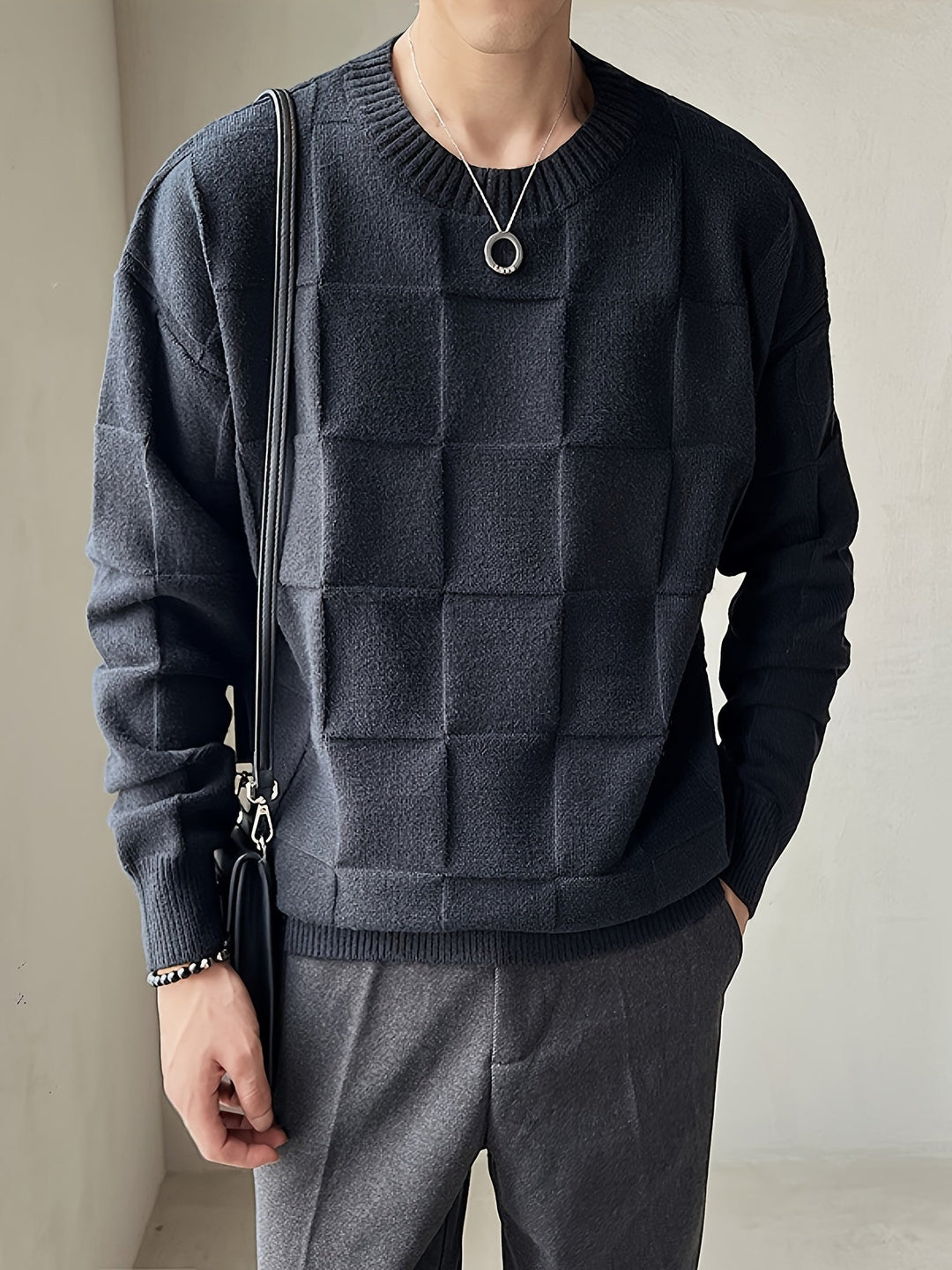 EB | Gestrickter Rundhalsausschnitt Pullover mit Stretch