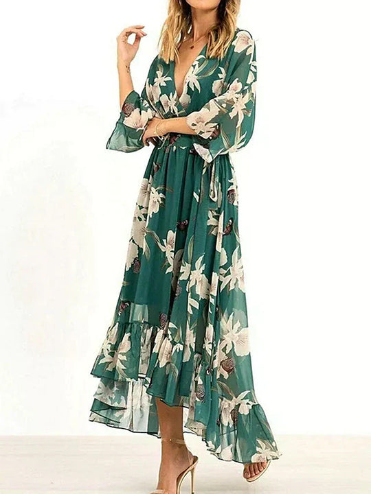 EB | Damen Maxikleid Fließendes V-Ausschnitt