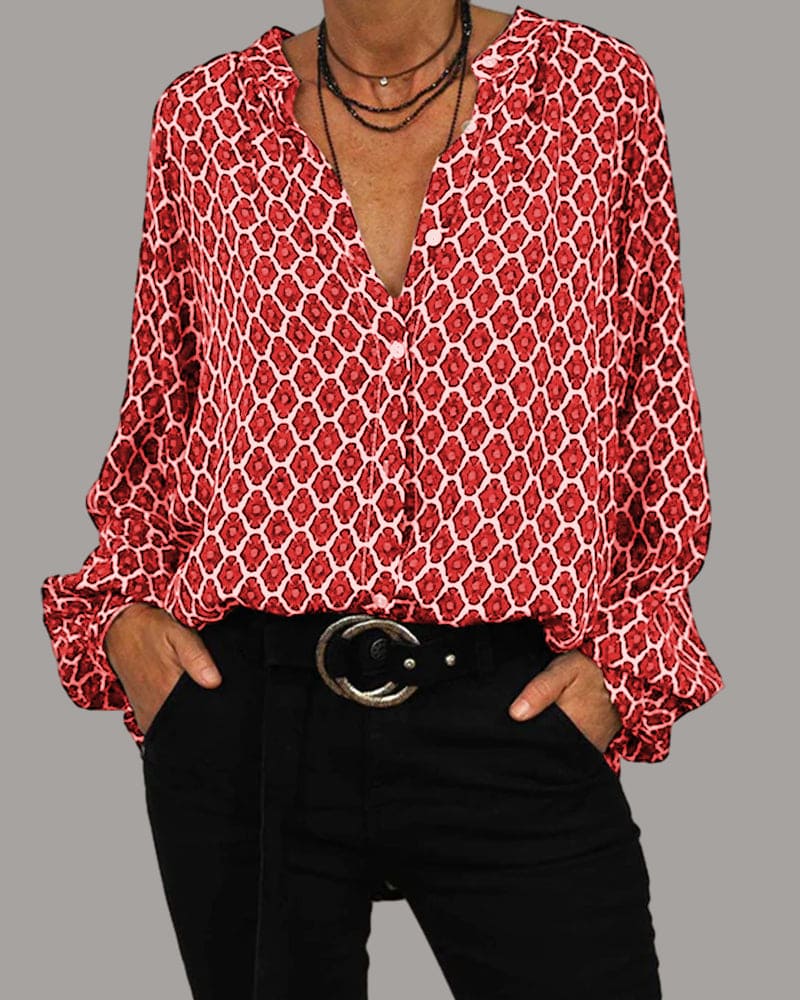 EB | Stylische Bluse mit V-Ausschnitt und langen Ärmeln