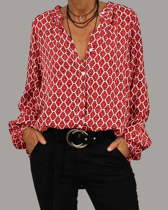 EB | Stylische Bluse mit V-Ausschnitt und langen Ärmeln
