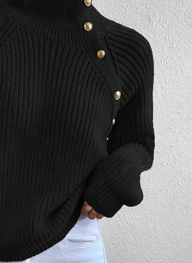 EB | Strickpullover mit Hohem Kragen und Knopfdetails Wollmischung Elegant und Warm