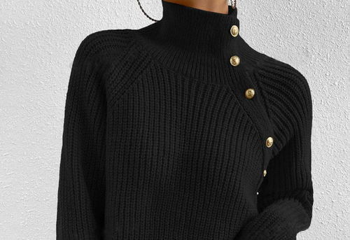 EB | Strickpullover mit Hohem Kragen und Knopfdetails Wollmischung Elegant und Warm
