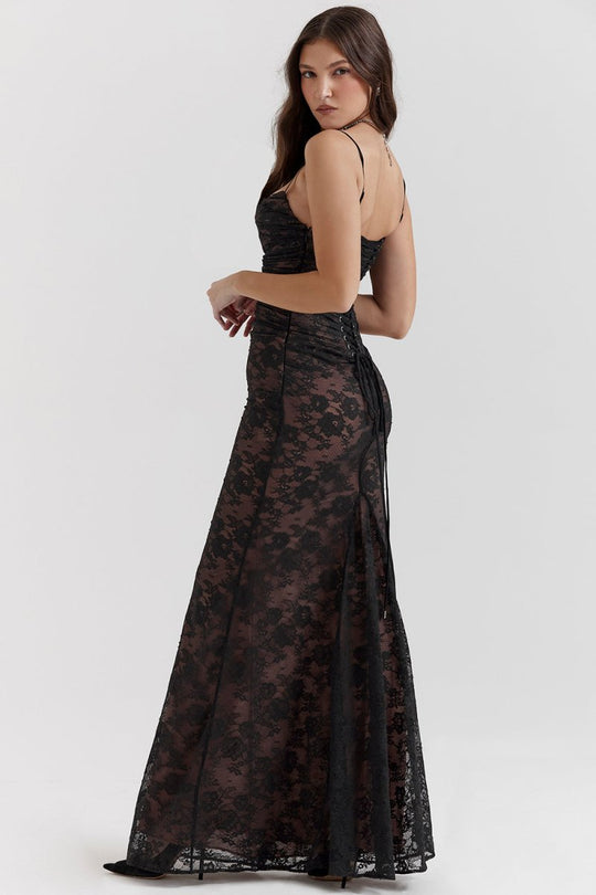 EB | Schulter Auf Blumenmuster Spitze Maxikleid