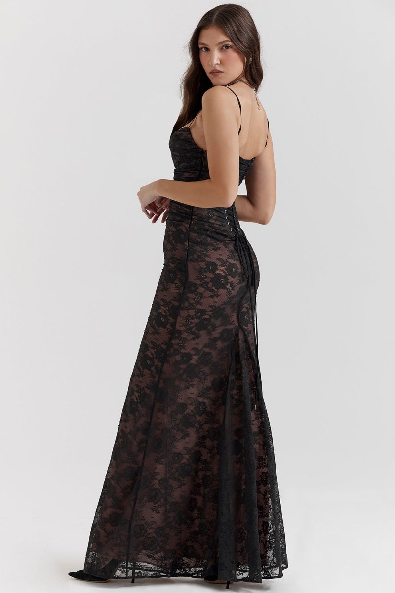 EB | Damen Elegantes Spitzen-Korsett-Bodycon-Kleid mit Schnür-Taille