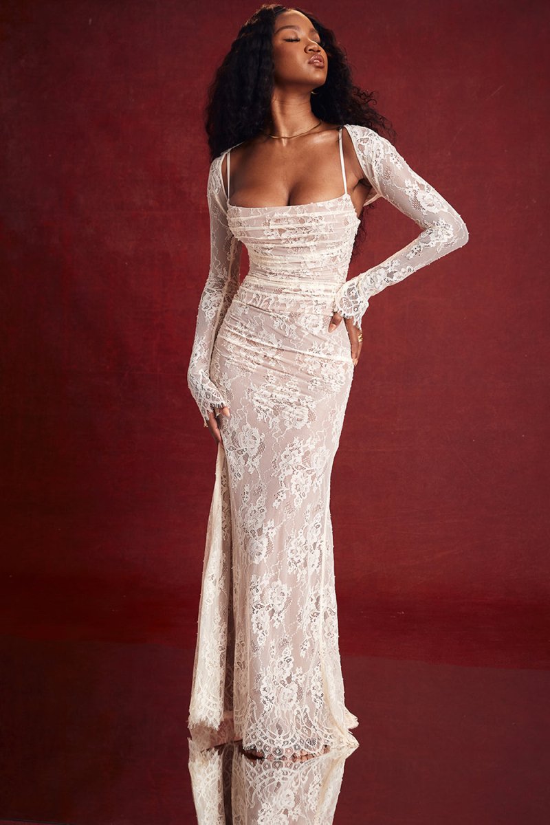 EB | Damen Elegantes Spitzen-Korsett-Bodycon-Kleid mit Schnür-Taille