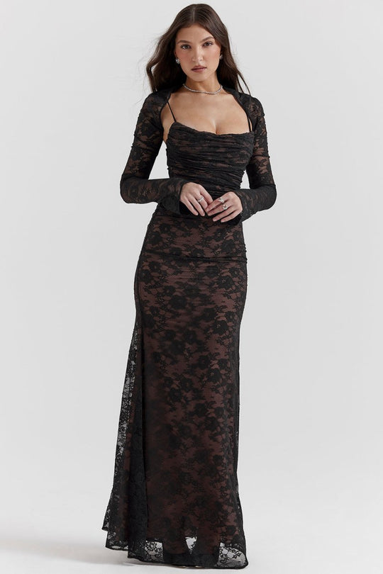 EB | Damen Elegantes Spitzen-Korsett-Bodycon-Kleid mit Schnür-Taille
