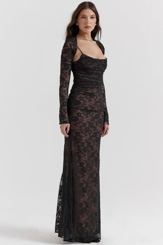 EB | Damen Elegantes Spitzen-Korsett-Bodycon-Kleid mit Schnür-Taille