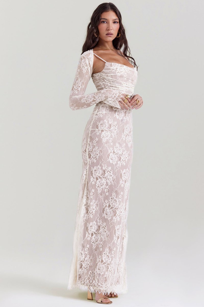 EB | Damen Elegantes Spitzen-Korsett-Bodycon-Kleid mit Schnür-Taille