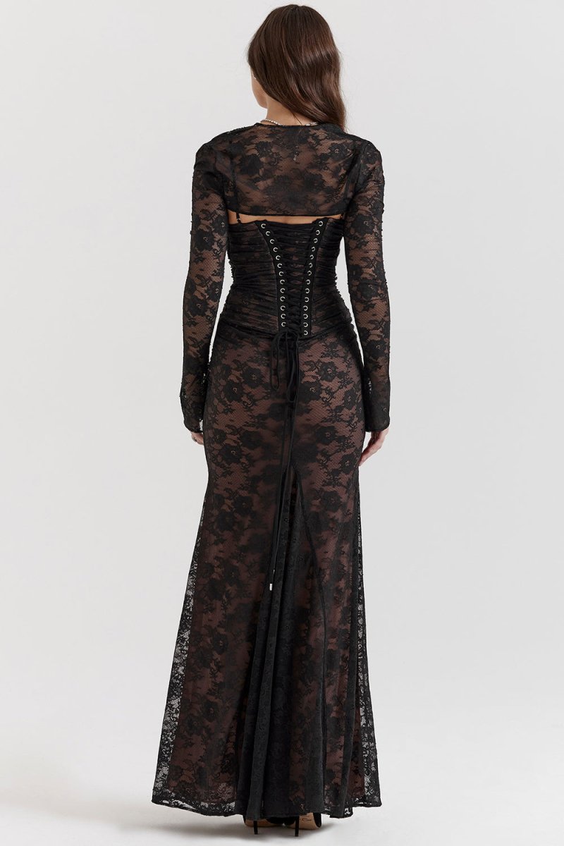 EB | Schulter Auf Blumenmuster Spitze Maxikleid