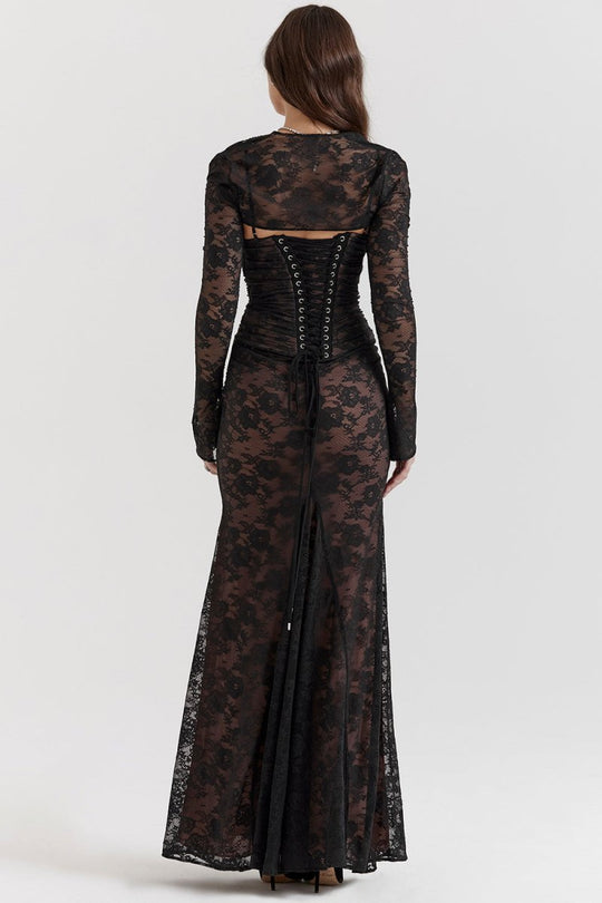 EB | Damen Elegantes Spitzen-Korsett-Bodycon-Kleid mit Schnür-Taille