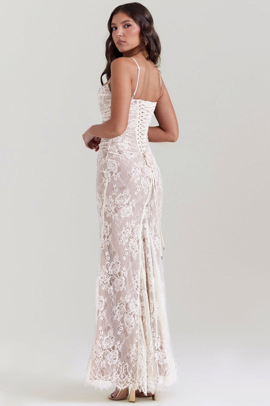 EB | Damen Elegantes Spitzen-Korsett-Bodycon-Kleid mit Schnür-Taille