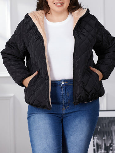 EB | Plus Size Farbkombination Gesteppte Jacke mit Kapuze