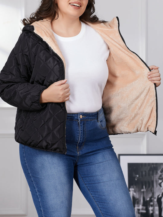 EB | Plus Size Farbkombination Gesteppte Jacke mit Kapuze