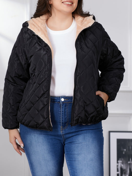 EB | Plus Size Farbkombination Gesteppte Jacke mit Kapuze