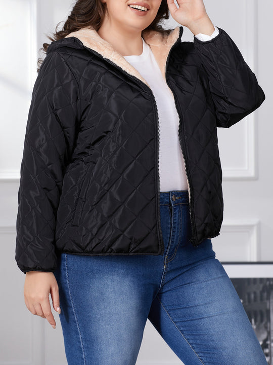 EB | Plus Size Farbkombination Gesteppte Jacke mit Kapuze