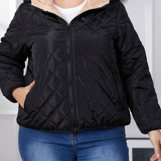 EB | Plus Size Farbkombination Gesteppte Jacke mit Kapuze