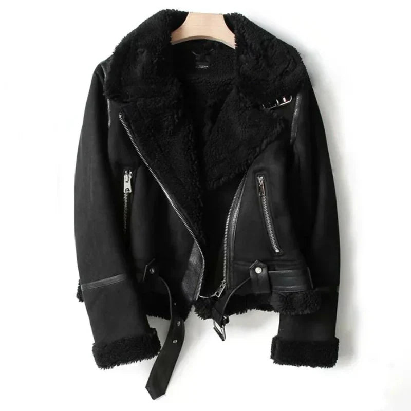 EB | Leder Damenjacke mit Sherpa-Futter