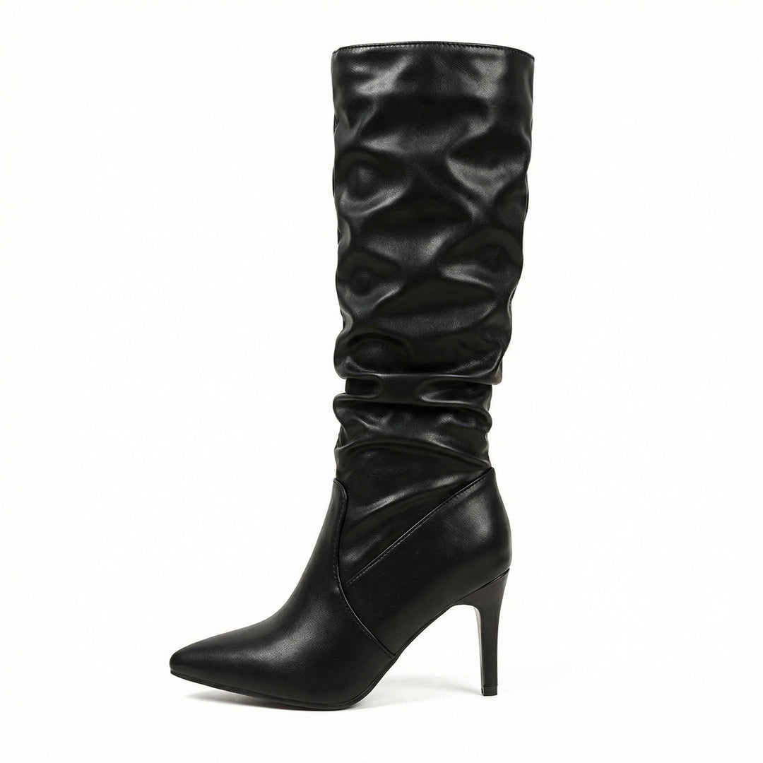 Damen High Heels Stiefel mit Gerafftem Design EB