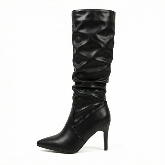 Damen High Heels Stiefel mit Gerafftem Design EB
