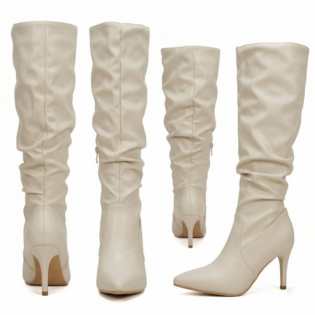 Damen High Heels Stiefel mit Gerafftem Design EB