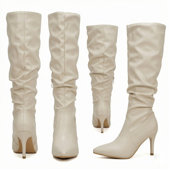 Damen High Heels Stiefel mit Gerafftem Design EB